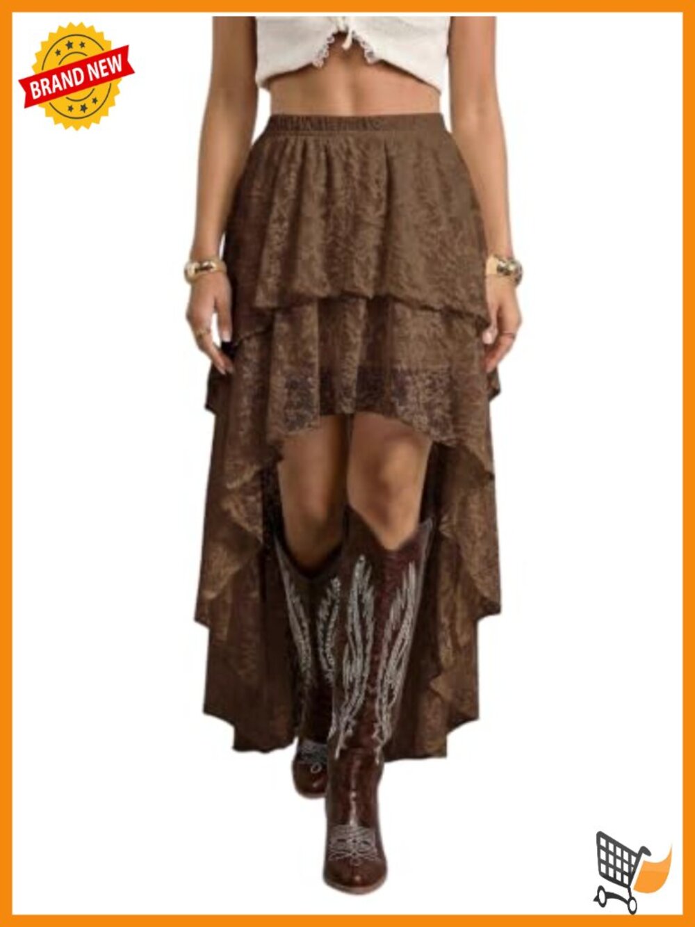 Women's Maxi Skirt Lace Ruffle Asymmetrical High Low Hem Y2K Rave Outfit